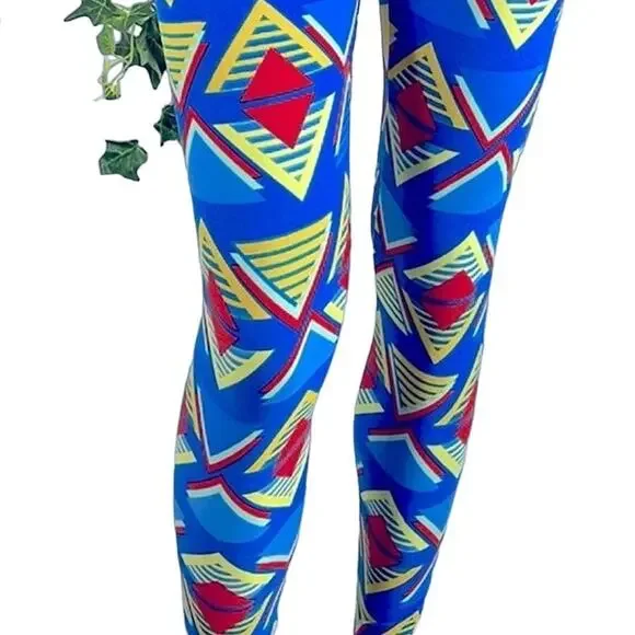LuLaRoe Super Soft Leggings sz OS 2-10 Geometric Blues Red Yellow Stretchy Comfy - Picture 6 of 14